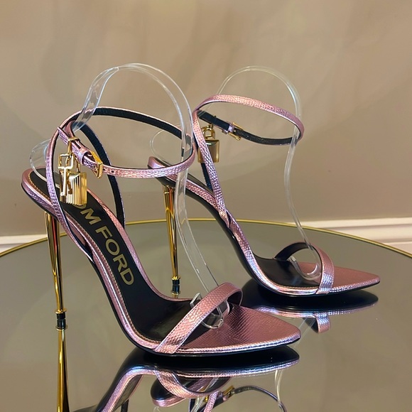 Tom Ford Padlock 105 Lock Pink Leather Heeled Sandals Sz 40 - Picture 15 of 17